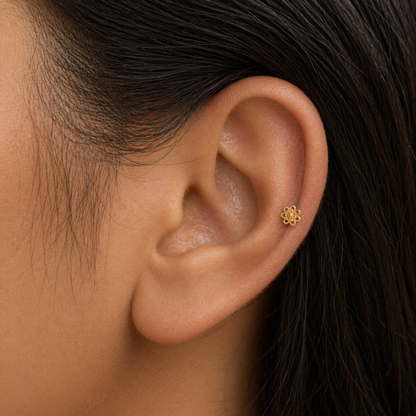 9K Gold Layered Lotus Bloom Second Stud Earrings