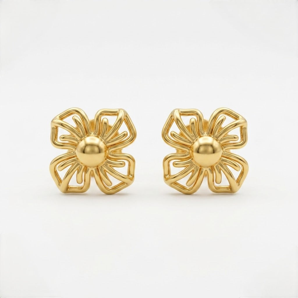 9K Gold Wire Bloom Second Stud Earrings