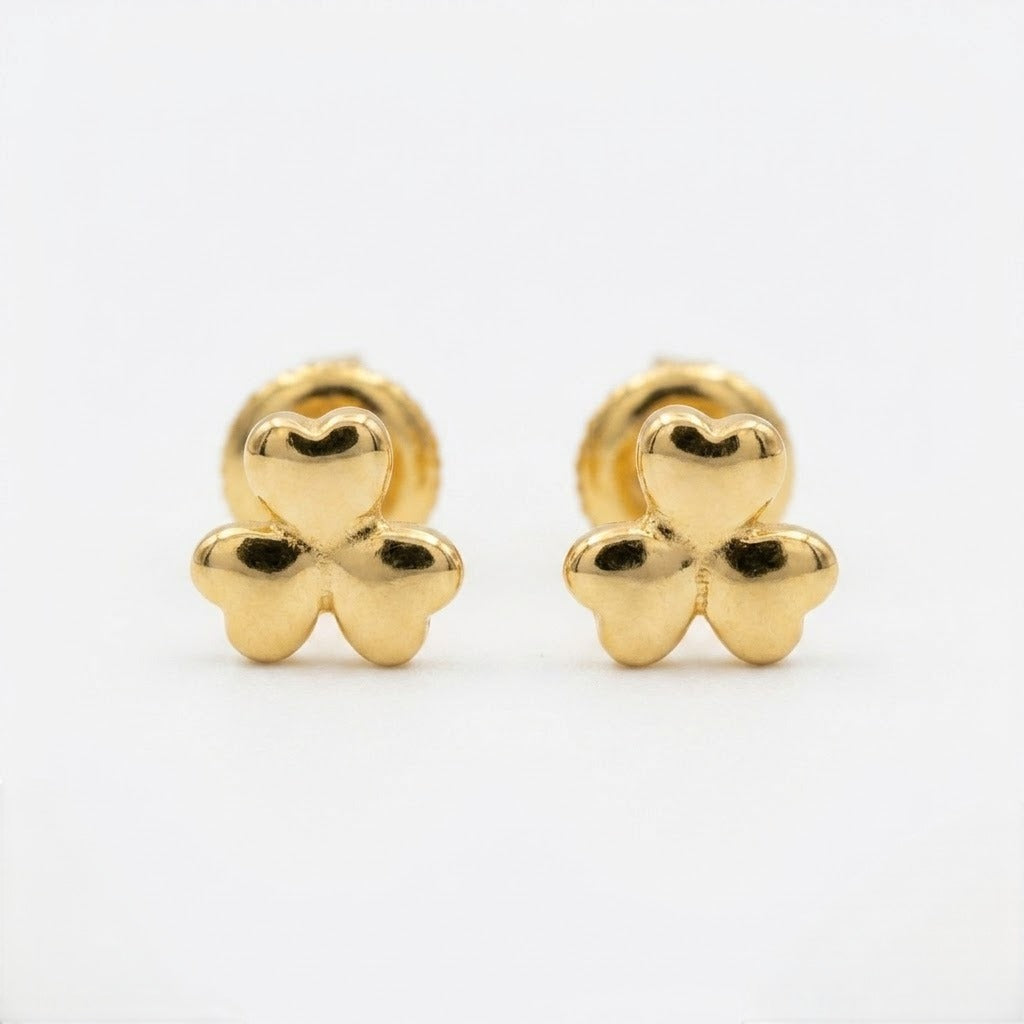 9K Gold Trio Heart Clover Second Stud Earrings