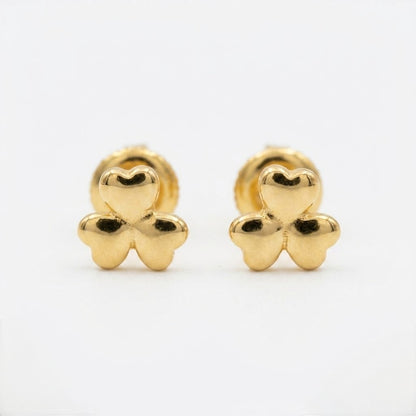 9K Gold Trio Heart Clover Second Stud Earrings