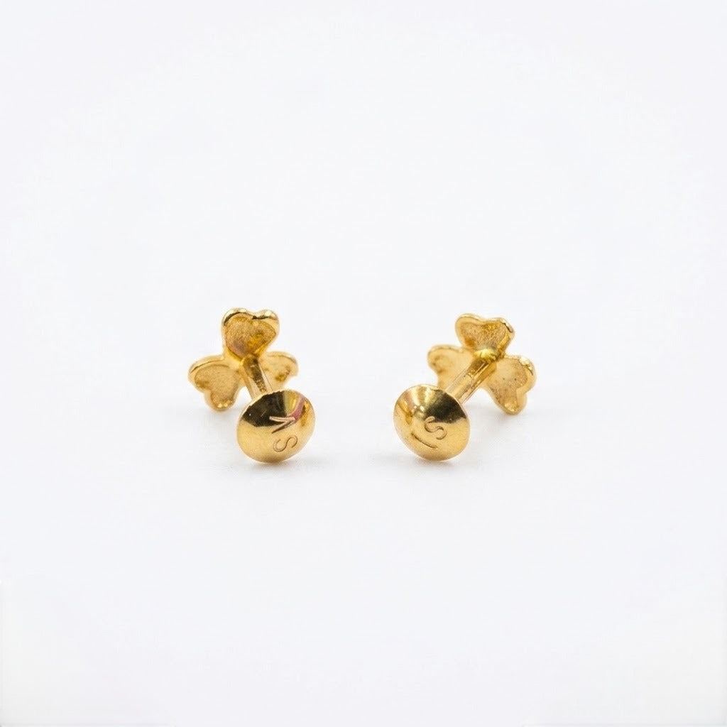 9K Gold Trio Heart Clover Second Stud Earrings