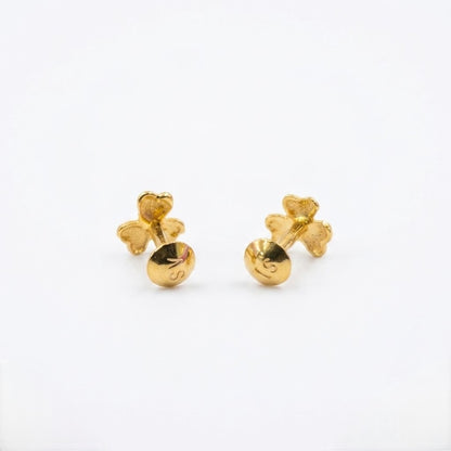 9K Gold Trio Heart Clover Second Stud Earrings