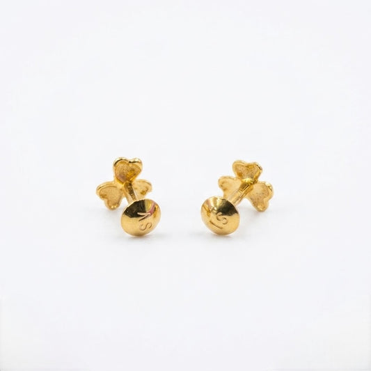 9K Gold Trio Heart Clover Second Stud Earrings