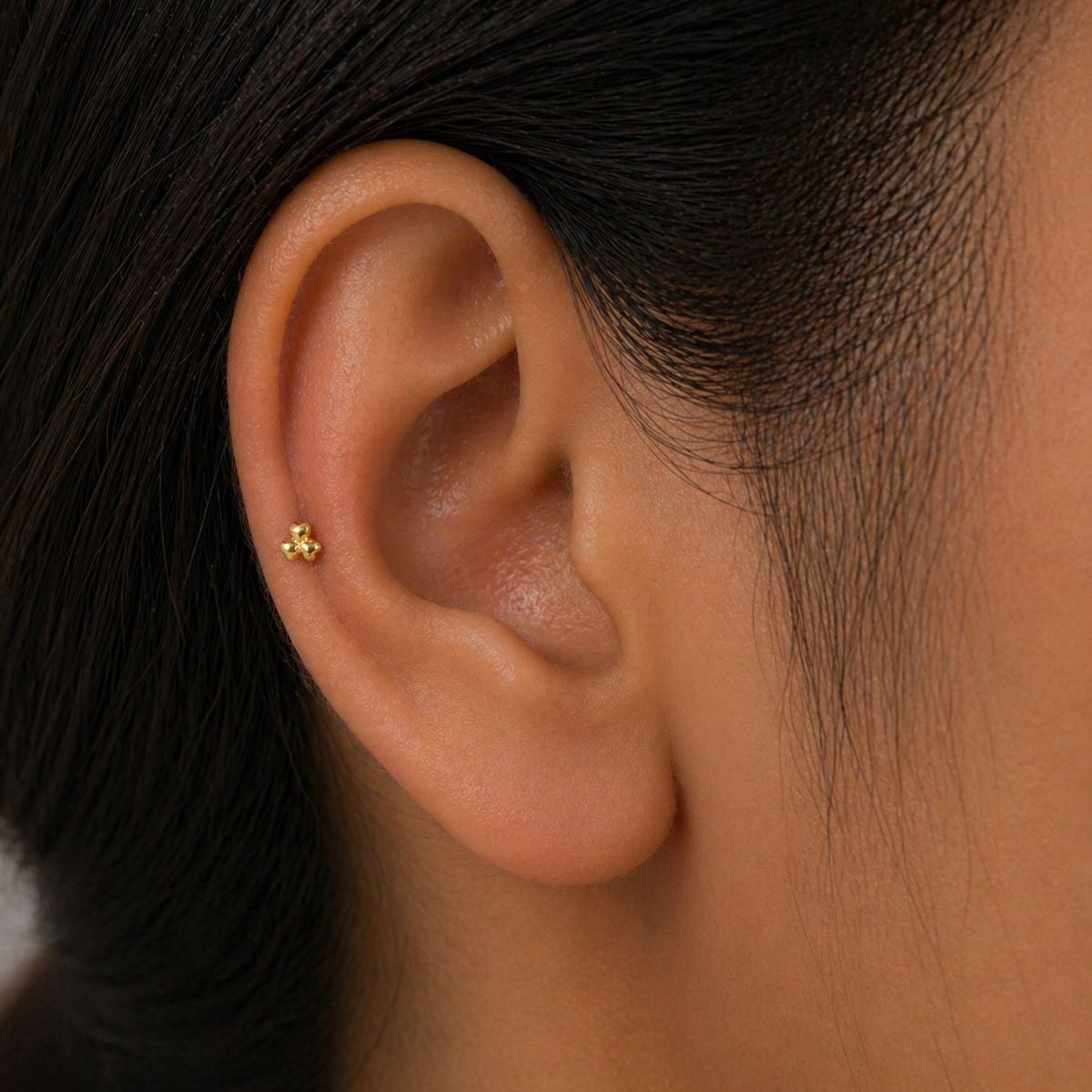 9K Gold Trio Heart Clover Second Stud Earrings