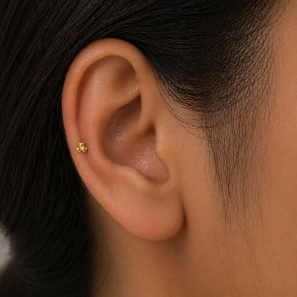9K Gold Trio Heart Clover Second Stud Earrings