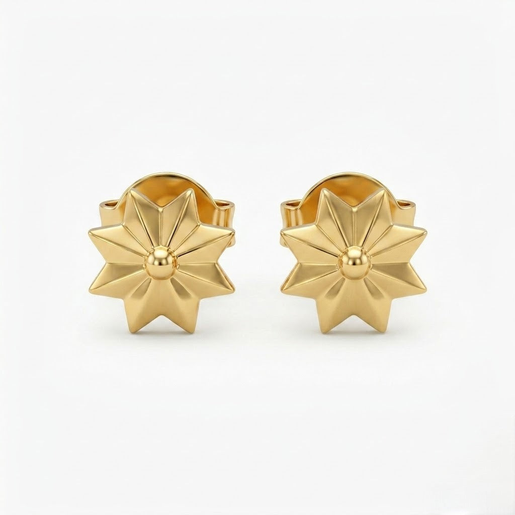 9K Gold Royal Starburst Second Stud Earrings