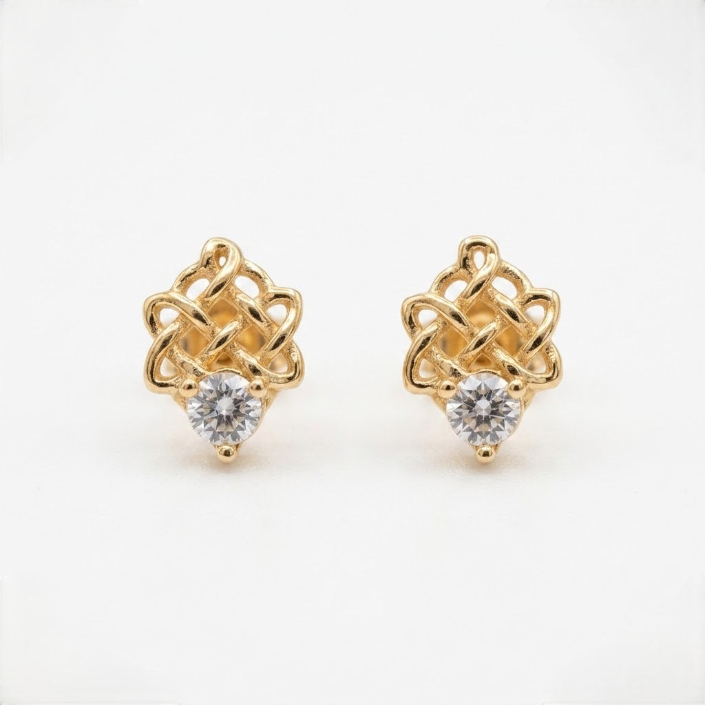 9K Gold Crystal Knot Bloom Second Stud Earrings