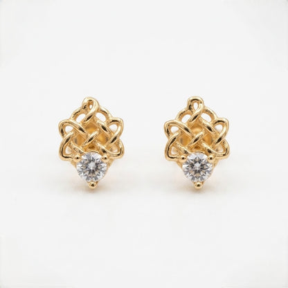 9K Gold Crystal Knot Bloom Second Stud Earrings