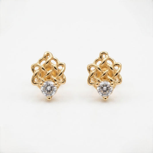 9K Gold Crystal Knot Bloom Second Stud Earrings