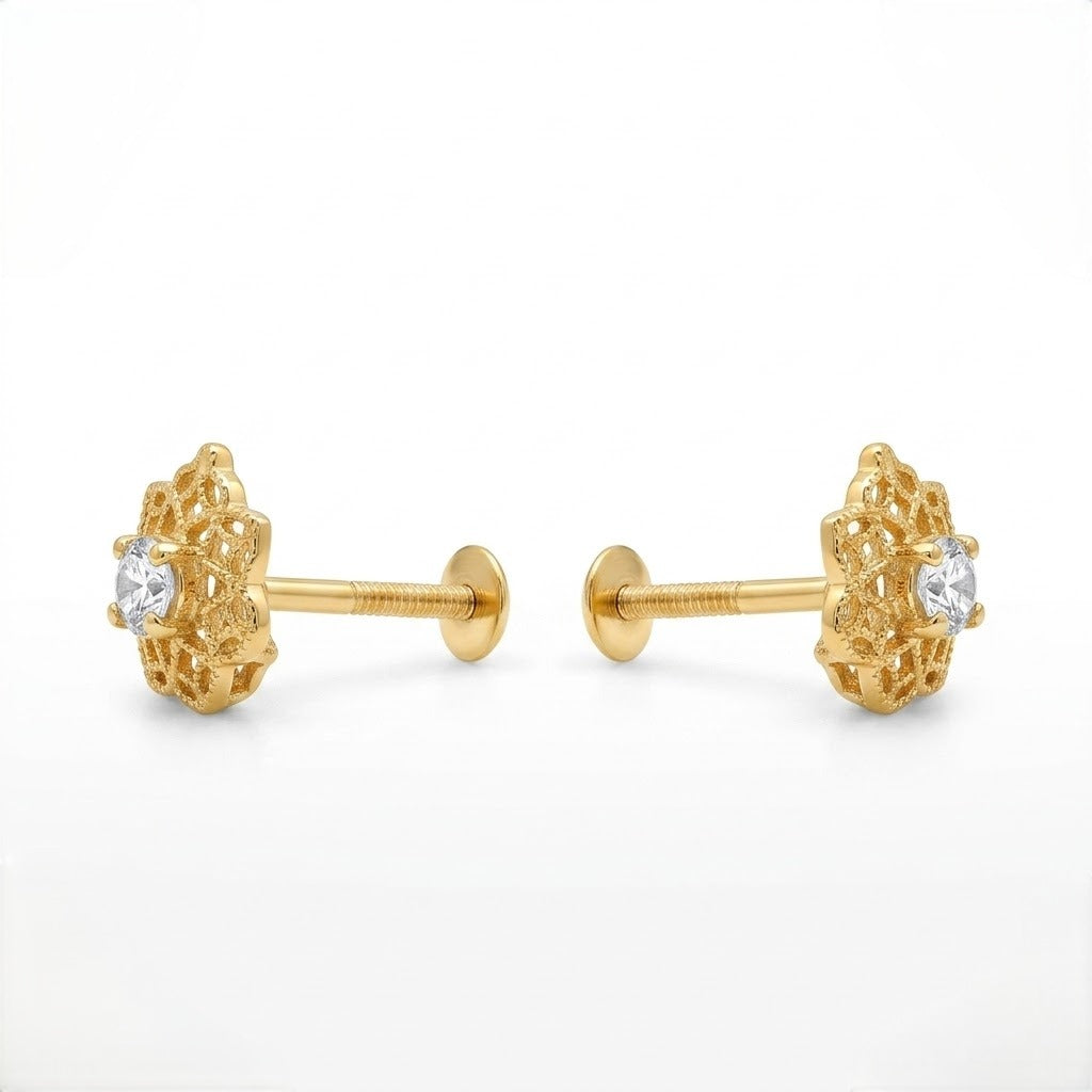 9K Gold Crystal Knot Bloom Second Stud Earrings