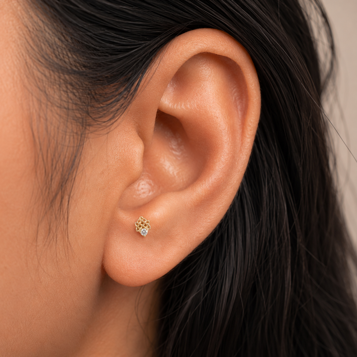9K Gold Crystal Knot Bloom Second Stud Earrings