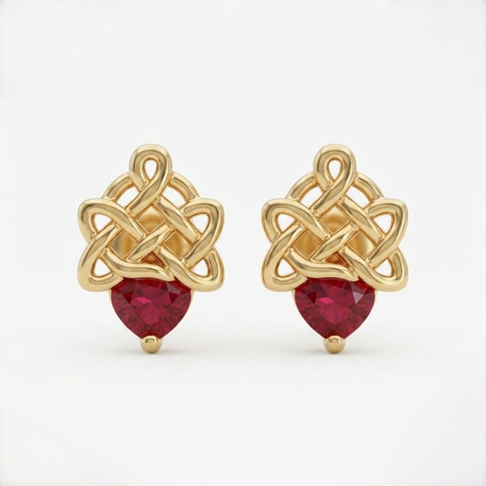 9K Gold Ruby Knot Charm Second Stud Earrings
