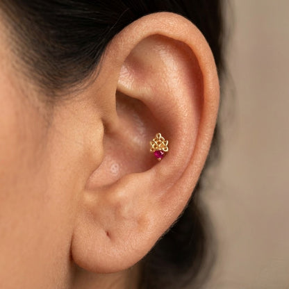 9K Gold Ruby Knot Charm Second Stud Earrings