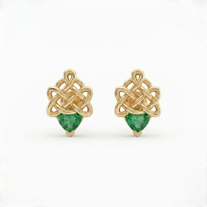 9K Gold Emerald Knot Treasure Second Stud Earrings