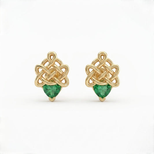 9K Gold Emerald Knot Treasure Second Stud Earrings