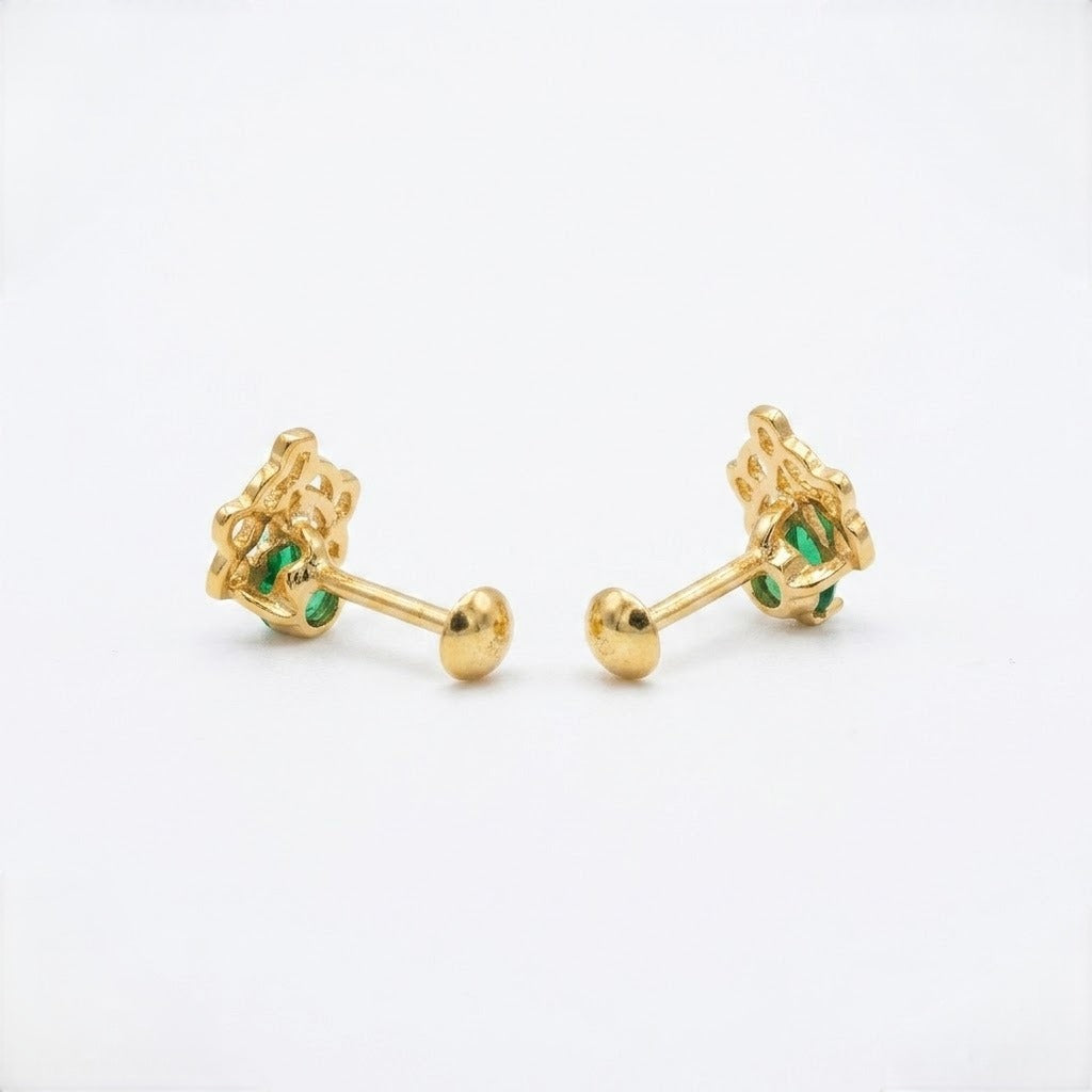 9K Gold Emerald Knot Treasure Second Stud Earrings