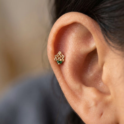 9K Gold Emerald Knot Treasure Second Stud Earrings