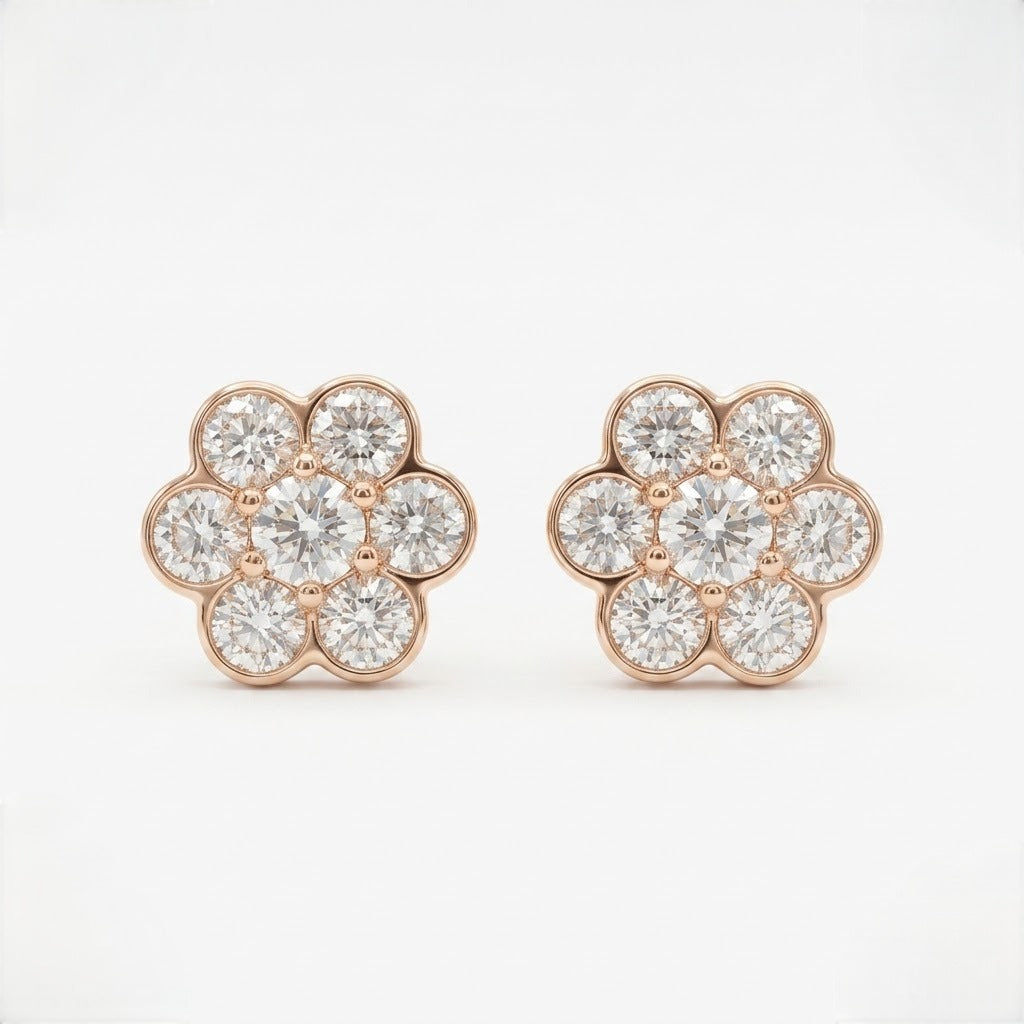 9K Rose Gold Crystal Blossom Second Stud Earrings