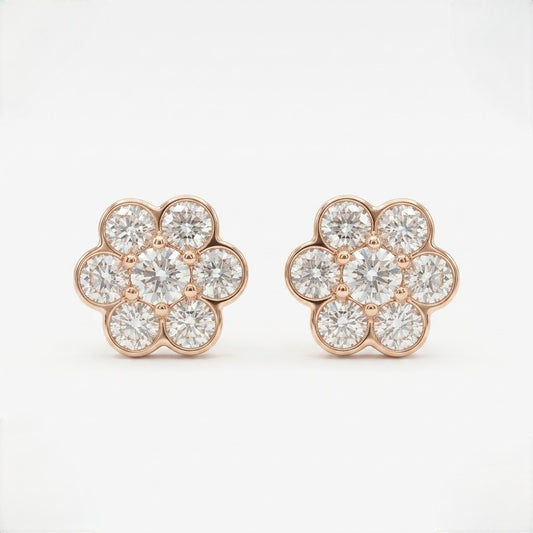 9K Rose Gold Crystal Blossom Second Stud Earrings