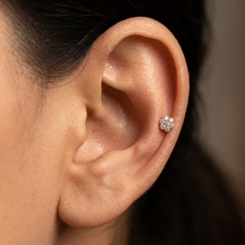 9K Rose Gold Crystal Blossom Second Stud Earrings
