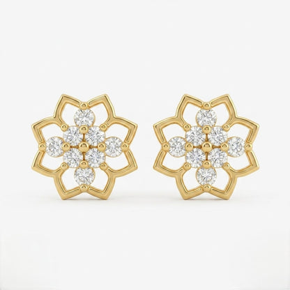 9K Gold White Stone Lotus Frame Second Stud Earrings