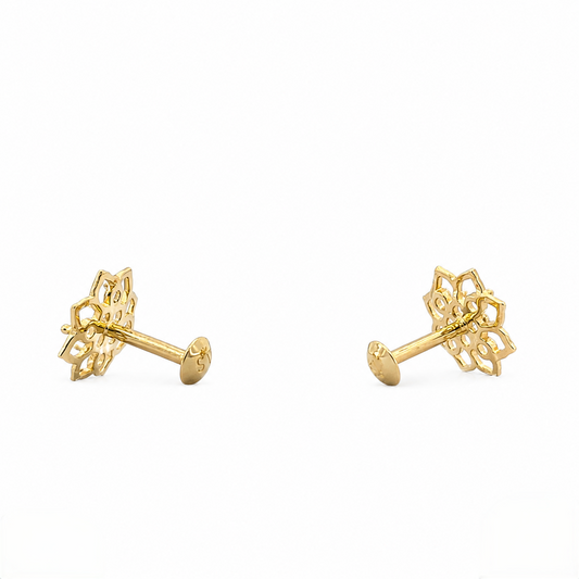 9K Gold White Stone Lotus Frame Second Stud Earrings