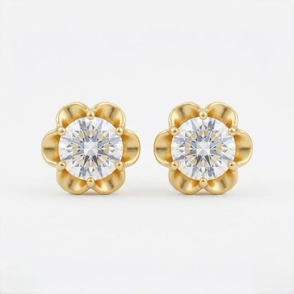 9K Gold Solitaire Flower Second Stud Earrings