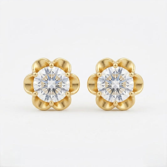 9K Gold Solitaire Flower Second Stud Earrings