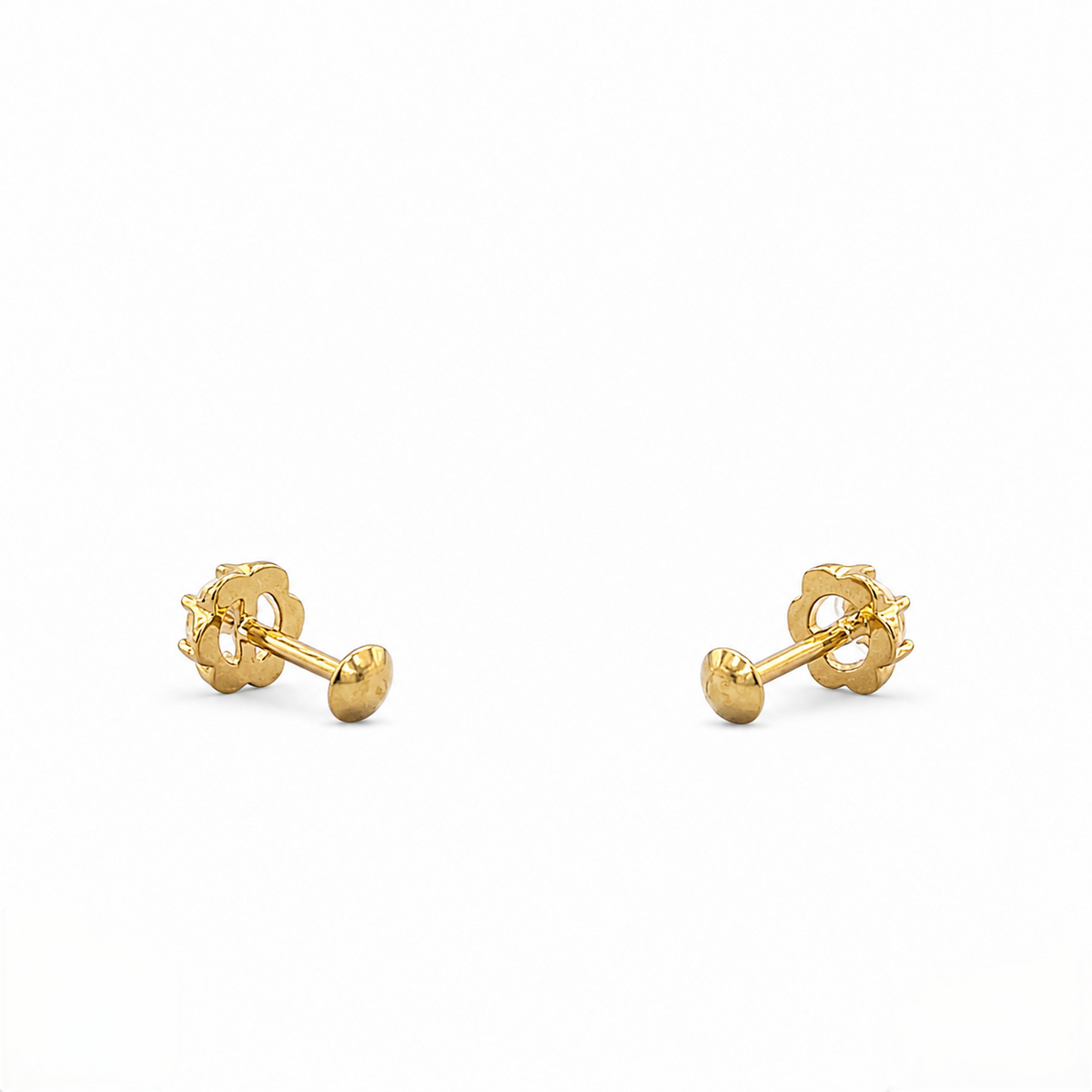 9K Gold Solitaire Flower Second Stud Earrings