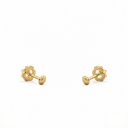 9K Gold Solitaire Flower Second Stud Earrings