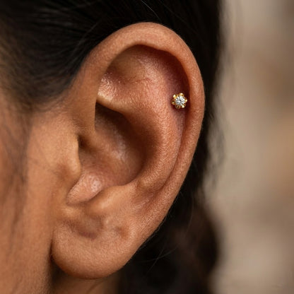9K Gold Solitaire Flower Second Stud Earrings