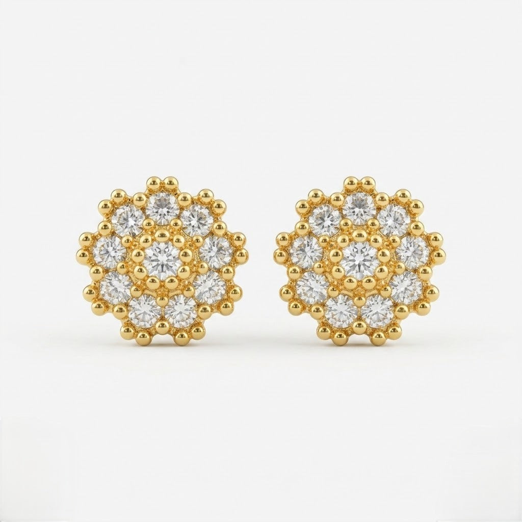 9K Gold Cluster Bloom Second Stud Earrings