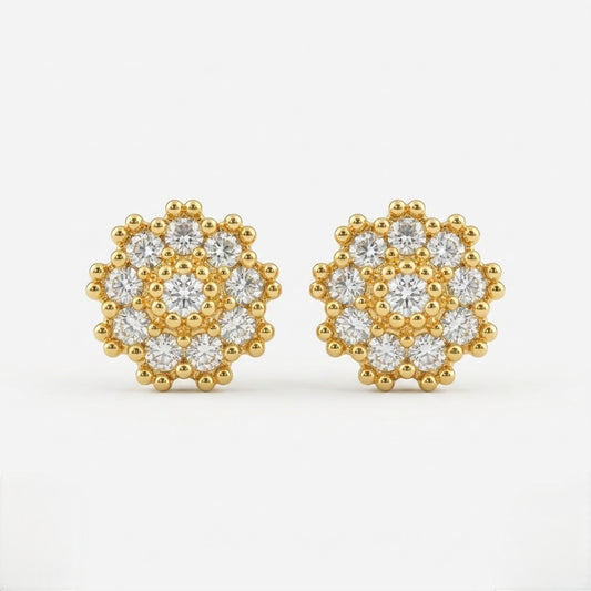 9K Gold Cluster Bloom Second Stud Earrings