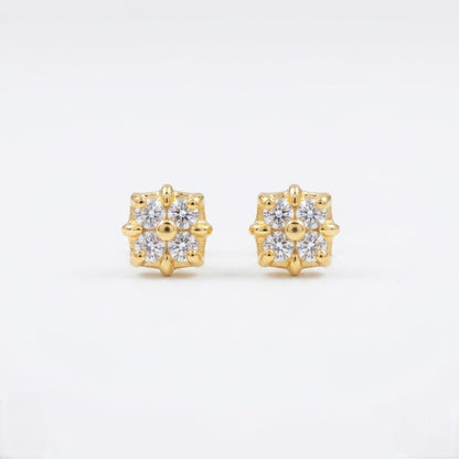 9K Gold Square Crystal Flower Second Stud Earrings