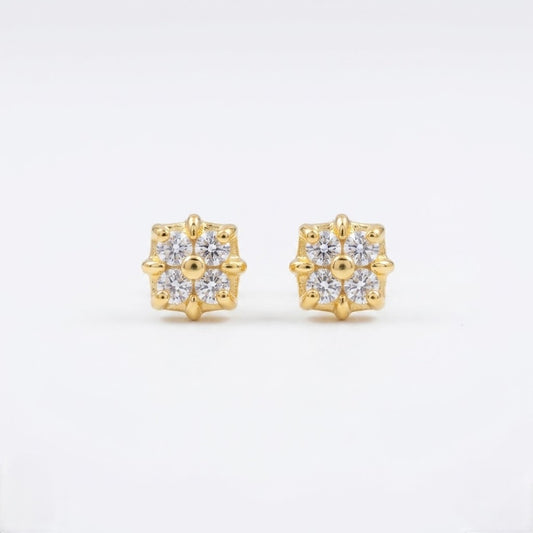 9K Gold Square Crystal Flower Second Stud Earrings