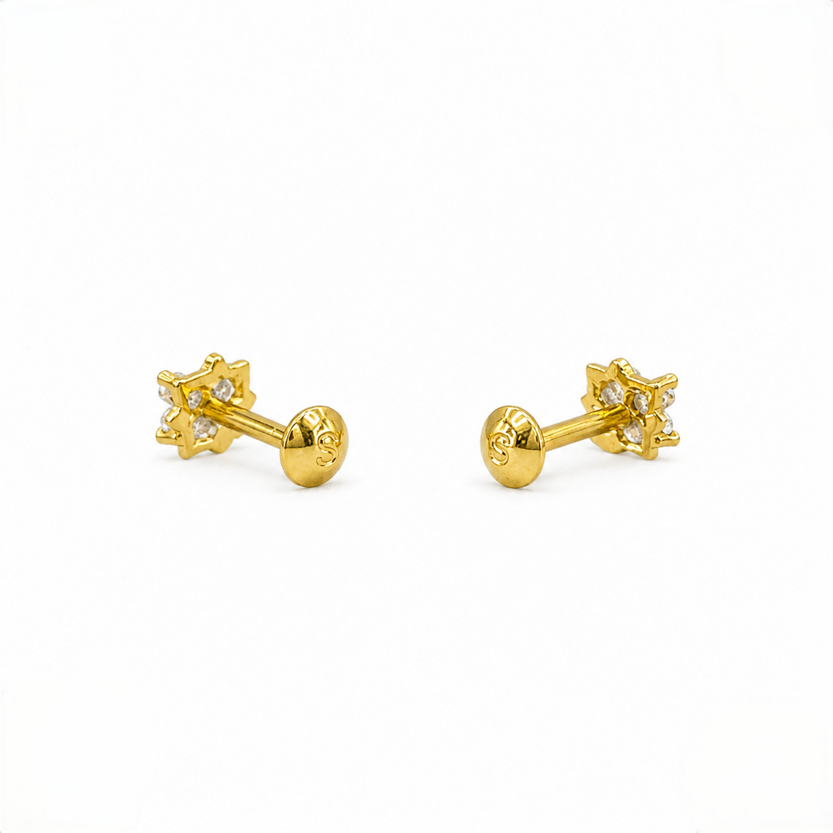 9K Gold Square Crystal Flower Second Stud Earrings