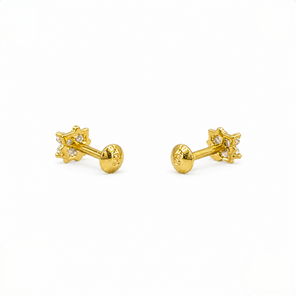 9K Gold Square Crystal Flower Second Stud Earrings