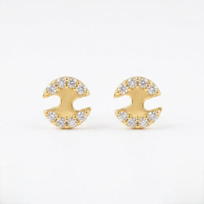 9K Gold White Stone Crescent Second Stud Earrings