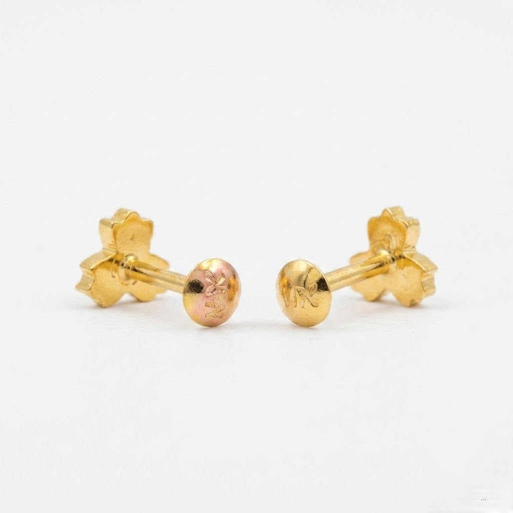 9K Gold Rose Tone Triple Solitaire Flower Second Stud Earrings