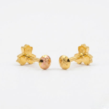 9K Gold Rose Tone Triple Solitaire Flower Second Stud Earrings