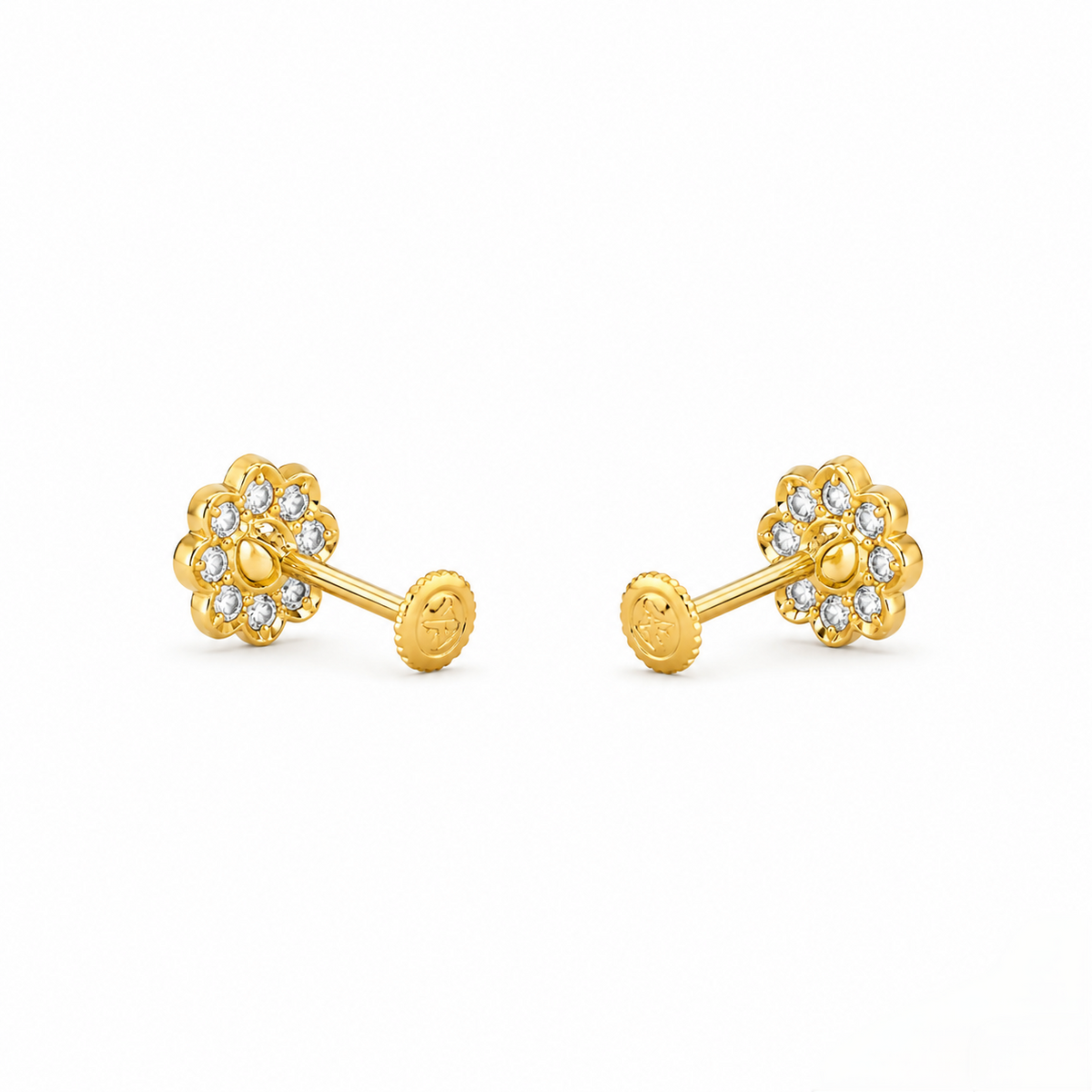 9K Gold Pearl Floral Halo Second Stud Earrings
