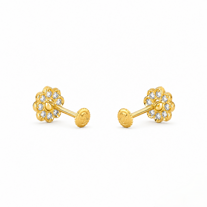 9K Gold Pearl Floral Halo Second Stud Earrings