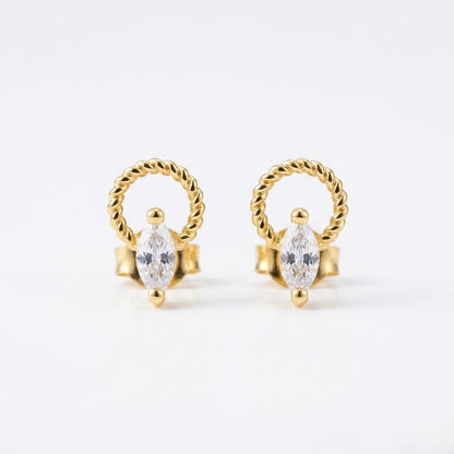 9K Gold Marquise Solitaire Hoop Second Stud Earrings