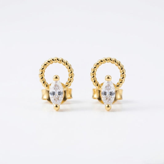 9K Gold Marquise Solitaire Hoop Second Stud Earrings