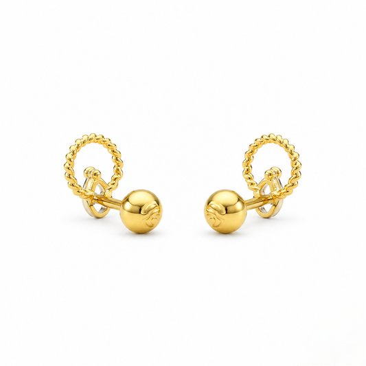 9K Gold Marquise Solitaire Hoop Second Stud Earrings