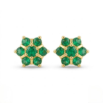9K Gold Emerald Cluster Second Stud Earrings