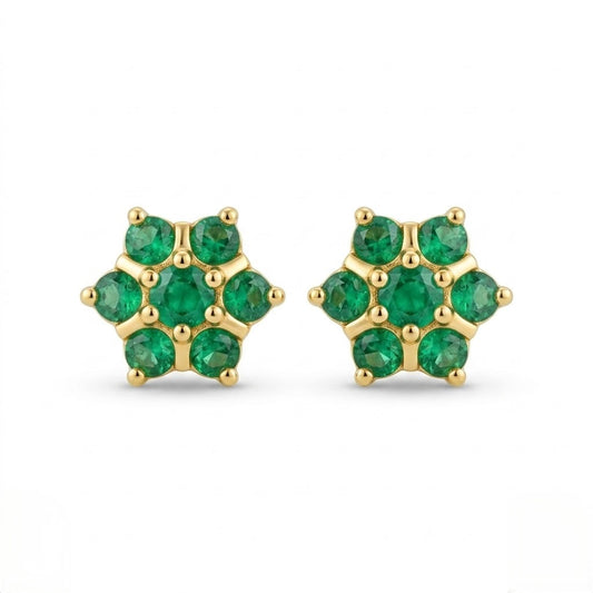 9K Gold Emerald Cluster Second Stud Earrings