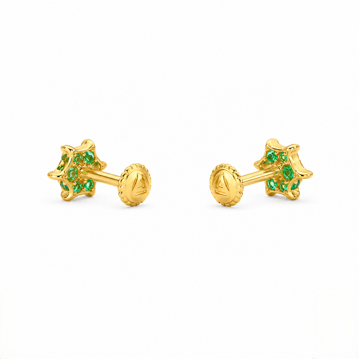 9K Gold Emerald Cluster Second Stud Earrings