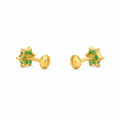 9K Gold Emerald Cluster Second Stud Earrings