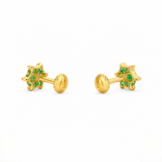 9K Gold Emerald Cluster Second Stud Earrings